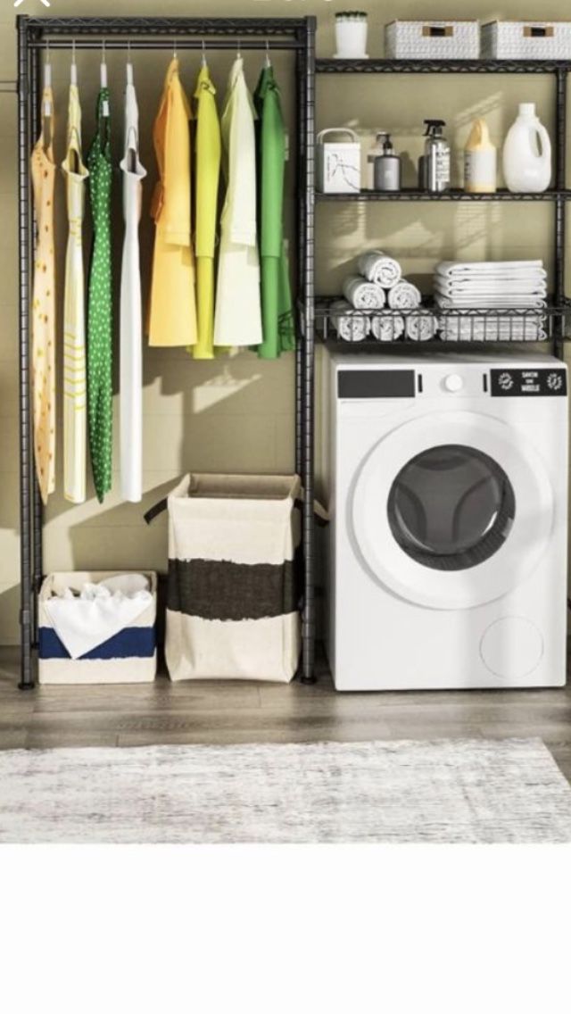 over Washer and Dryer Shelves, Laundry Room Storage Rack, Laundry Space Saver with Wire Basket and 2