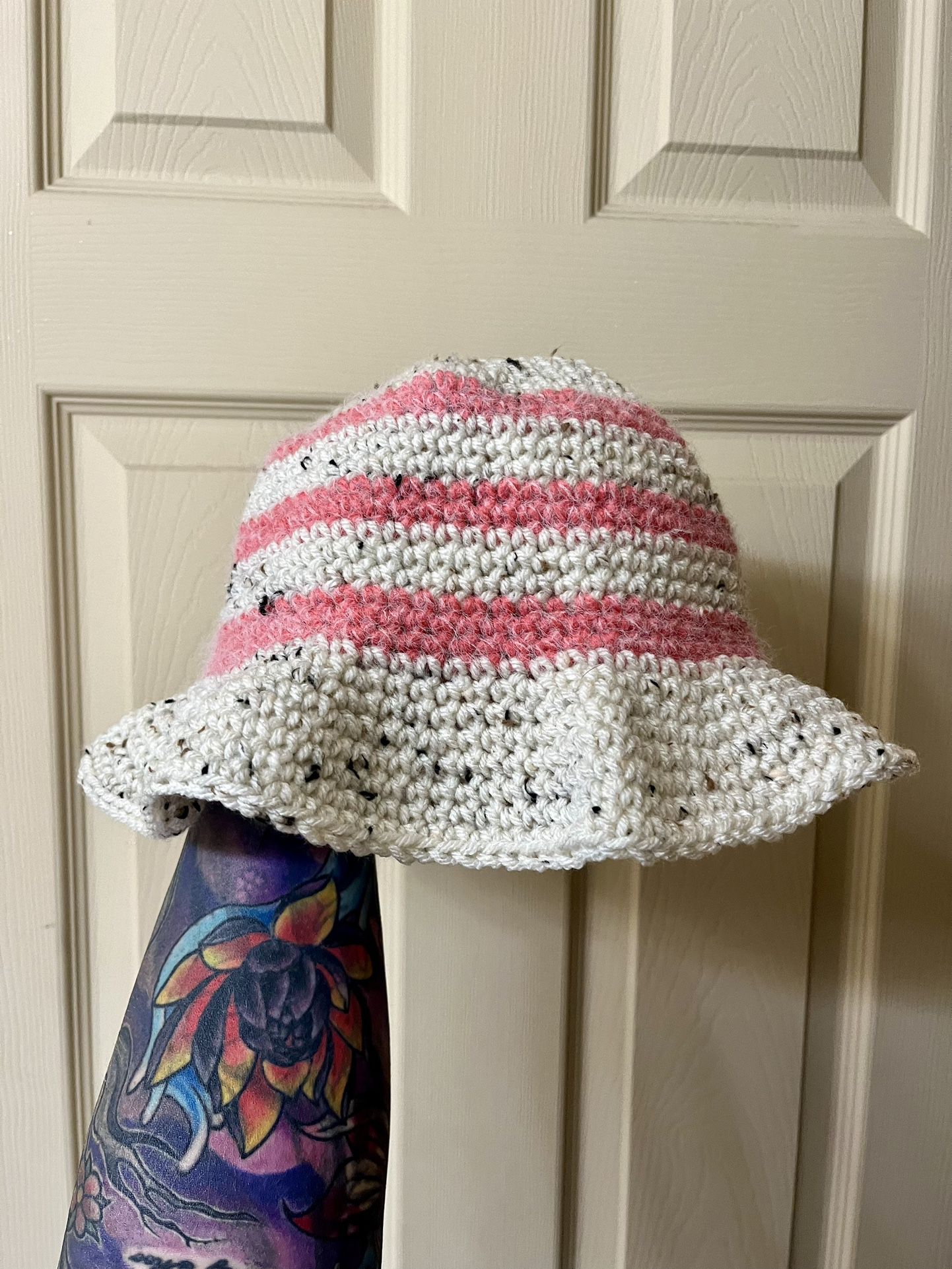 Pink Fuzzy And Cream Speckle Bucket Hat 