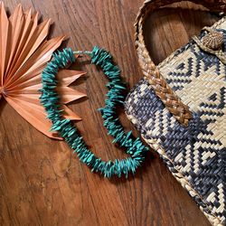 Chunky Wood Necklace - Teal