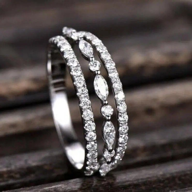 Eternity 925 Silver Plated CZ Three Layer Stackable Dainty Ring for Women, L531
 
