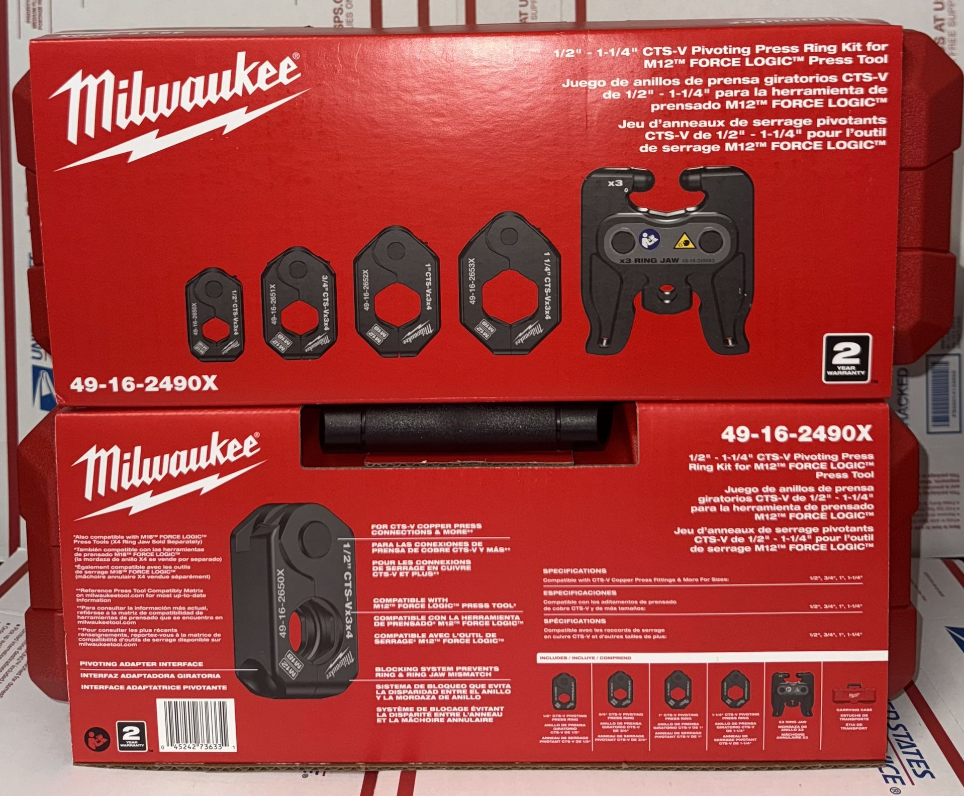 Milwaukee M12 1/2”-1-1-4” CTS-V Pivoting Press Ring Kit For M12 Pro Press. Model #49-16-2490x