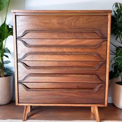 Black Walnut Vintage Mcm Tallboy Dresser 