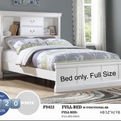 White Solid Pine & Birch Veneer Bed w/ Functional Headboard  