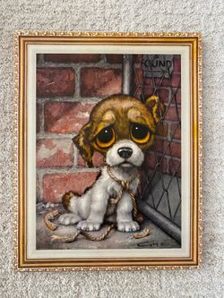 Vintage Mid Century Big Eyed Gia Puppy Dog Print