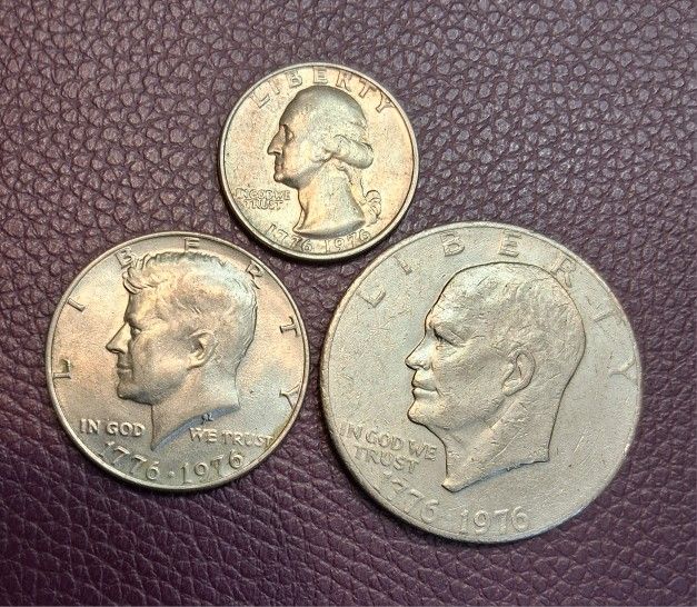 1976 Quarter, Half & One Dollar Coins, 200 Anniversary Independence of USA
