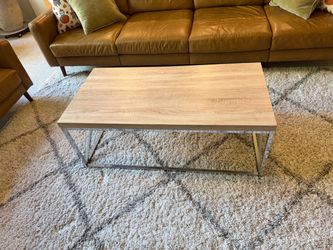 Modern Light Oak & Chrome X-Base Coffee Table