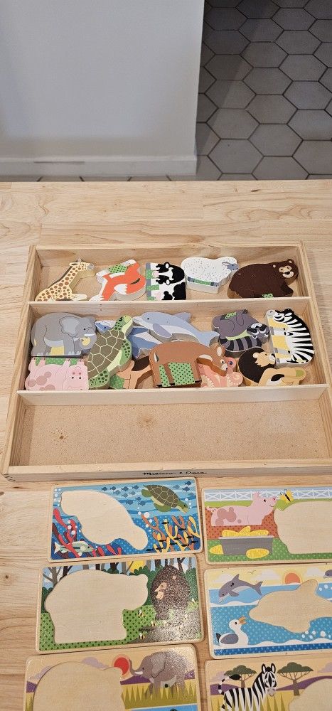Melissa & Doug Wooden Animal Picture Puzzle Boards With Chunky Wooden Animal Play Pieces