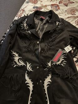 ROCK & ROLL DENIM WOMEN'S FAUX SUEDE FRINGE BLAZER