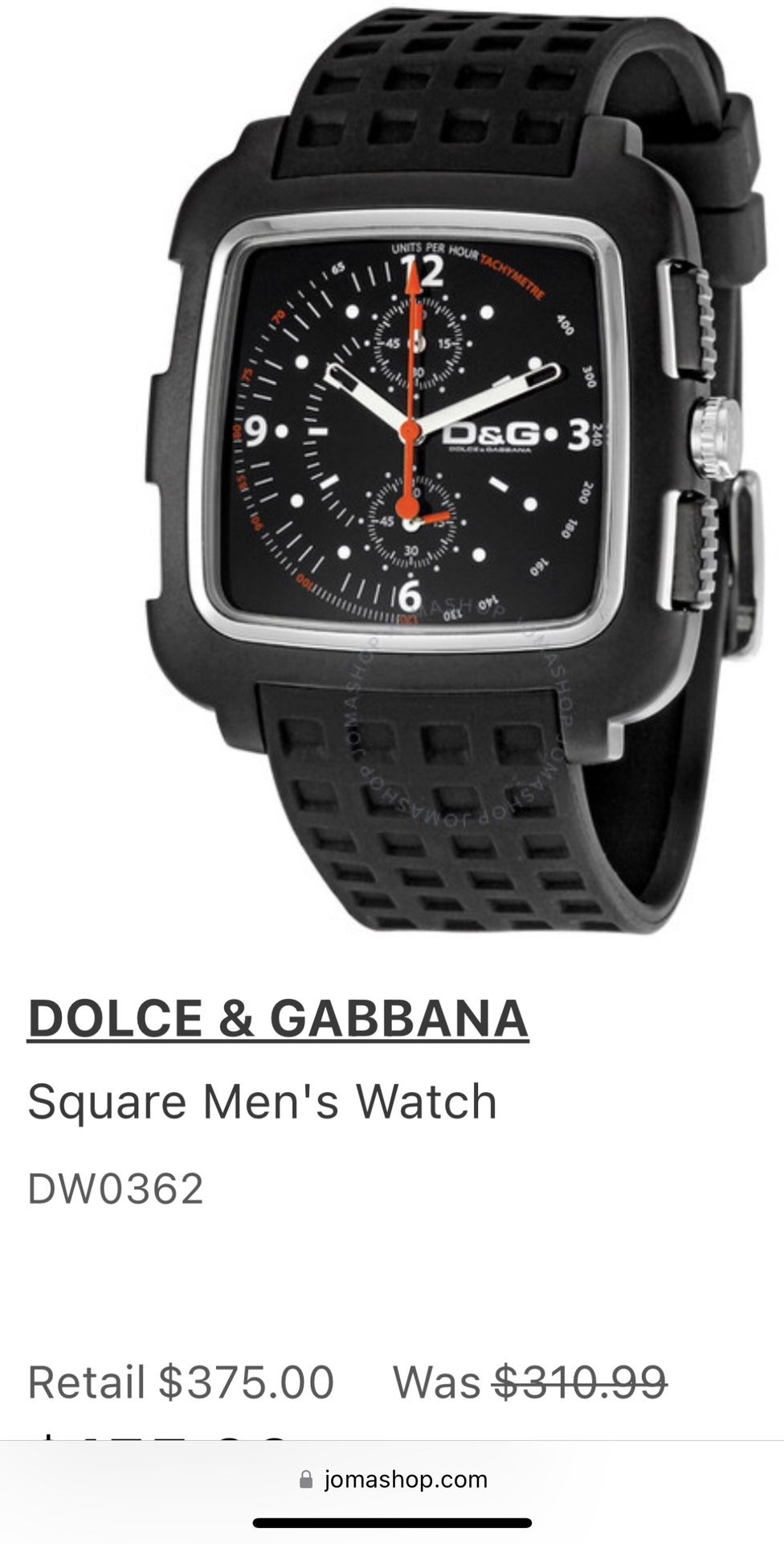 Dolce & Gabbana men's Square watch Silver Black Dial DW0362 for