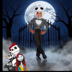 Kids Black & White Striped Jack Skellington Costume, New