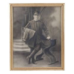 Framed Early 20th C. Crayon Portrait of Italian Uniformed Serviceman