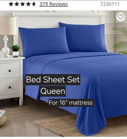Queen Bed Sheet Set Blue 16" Mattress