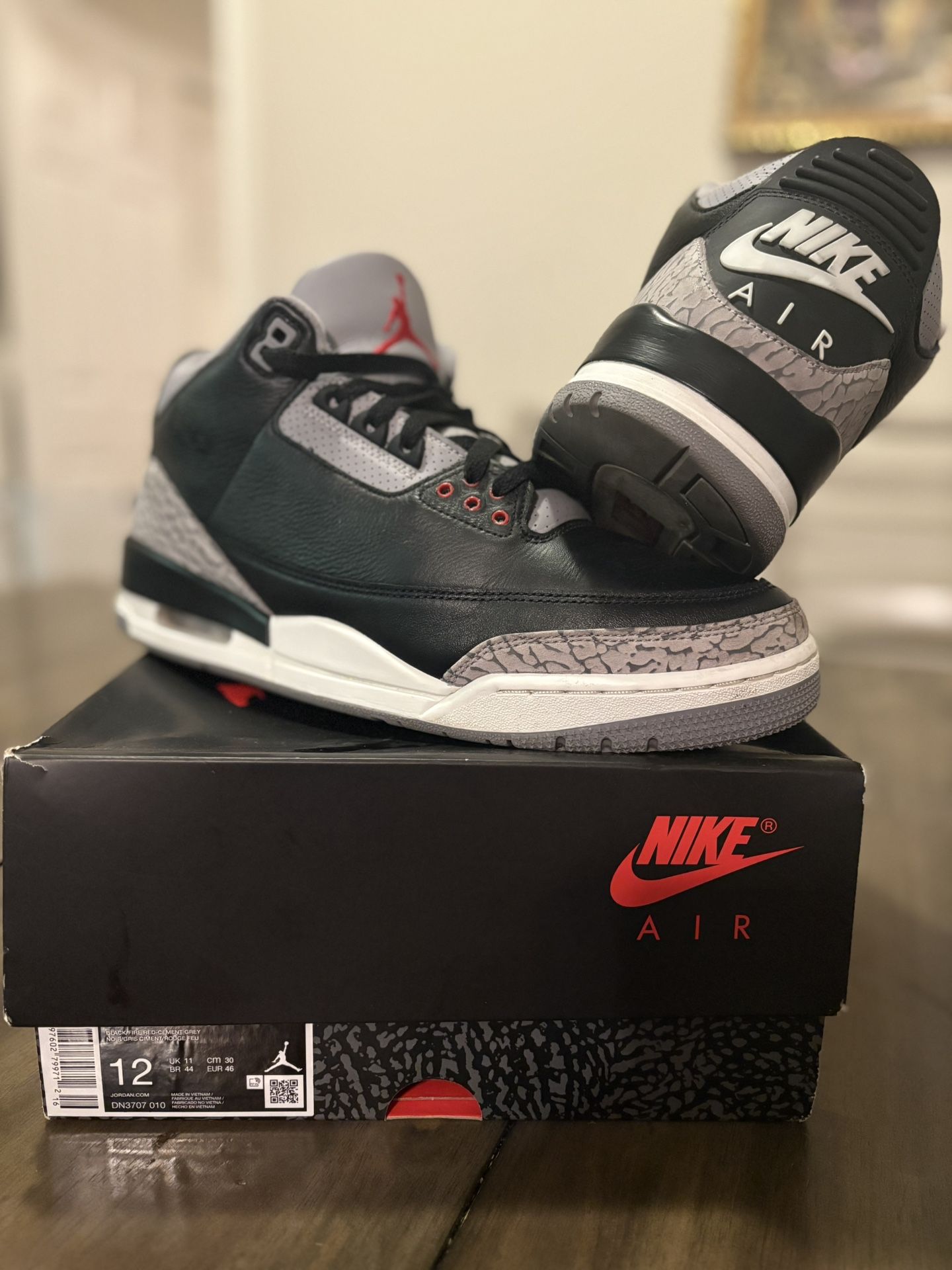 Jordan Retro 3 Black Cement Men Size 12