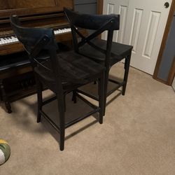Two Matching Black Solid Bistro Wood Chairs 