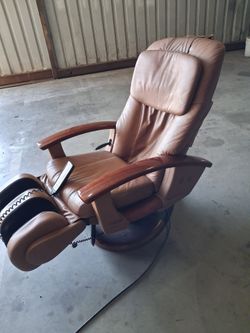 Human Touch Massage Recliner - Tan Leather with Wood Trim