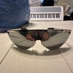 VINTAGE 90’S GIANFRANCO CHROME RIM VISOR SUNGLASSES FUTURISTIC WRAP AROUND SHADES