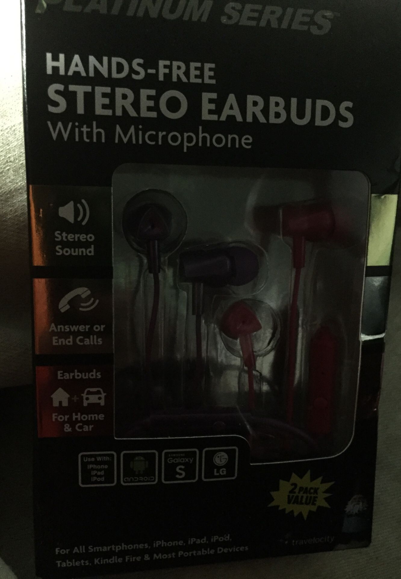 Earbuds with microphone. Hands free with wires.