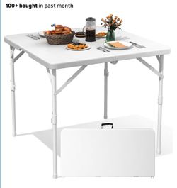 New in the box 34" Square Folding Table, Plastic Card Table with Carrying Handle, Fold-in-Half Utility Portable Dining Tables Indoor Outdoor for Kitch