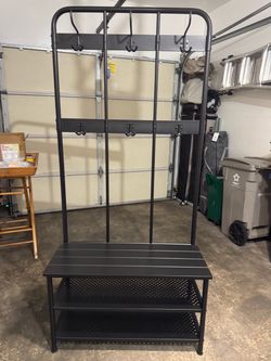Black metal bench and shoe rack