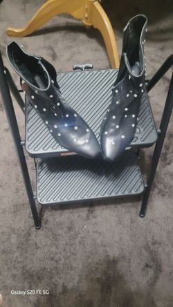 Black Studded Ankle Boots with Side Zipper