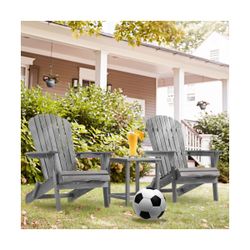 NEW TWO (2) Gray Outdoor Wooden Folding Adirondack Chairs