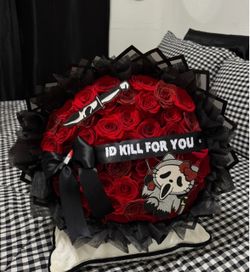 Gothic Horror Rose Bouquet with Halloween Decor