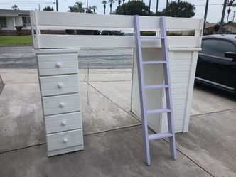 FREE White Loft Bed Frame with Dresser and Ladder