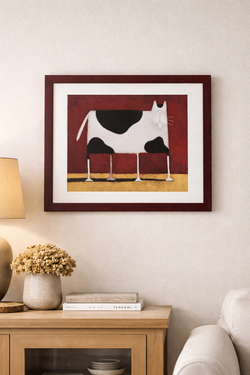 Gallery Framed Modern Art – Whimsical Cow / Cat Style – 21” x 18”