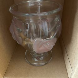 VTG Teleflora, French crystal art, glass vase, puffed pink frosted roses