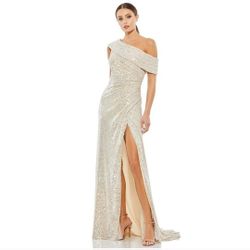MAC DUGGAL size 12 ONE-SHOULDER RUCHED SEQUINED GOWN Formal Dress