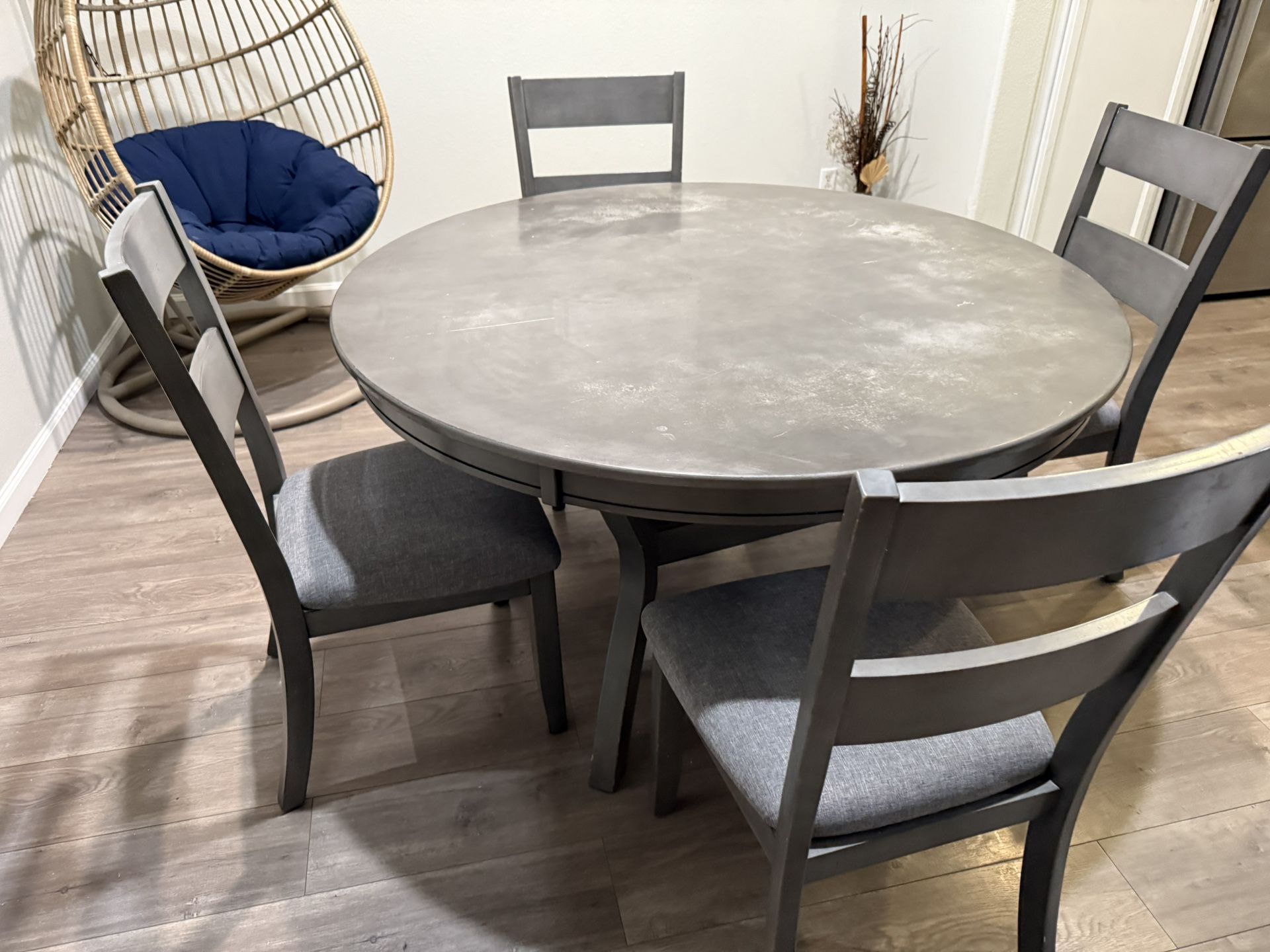Elegant Grey Solid Wood Dining Set – 4 Chairs & Table - $220