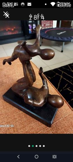 Very Fine Modernist Early to Mid 20th C. ABSTRACT Bronze/Brass Sculpture Adult & Child Gymnasts. On Marble Base. Unsigned.