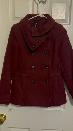 H&M Burgundy Double-Breasted Pea Coat