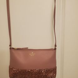 Kate Spade Ramey Greta Court Glitter Crusted Leather Crossbody Bag Dusty Peony