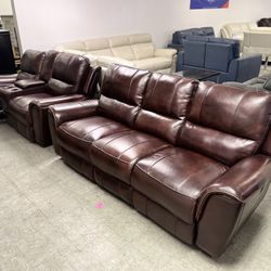 Genuine Leather Dual Power Recliner Sofa & Loveseat - We Deliver & Finance 🥳🔥💸🚚
