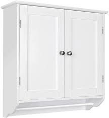 Homfa Bathroom Wall Cabinet, 23.6” W Over The Toilet Storage Cabinet with Double Door Cupboard and Adjustable Shelf and Towels Bar, White