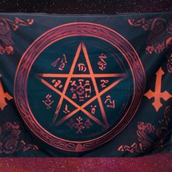 Free Shipping "40x30" New red and black pentagram tapestry with inverted cross