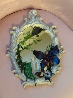 Moss Mirror with Crystal and Butterflies