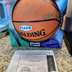1997-98 Fleer Diamond Tracy Mcgrady /100 Rookie Autographed Mini Basketball COA