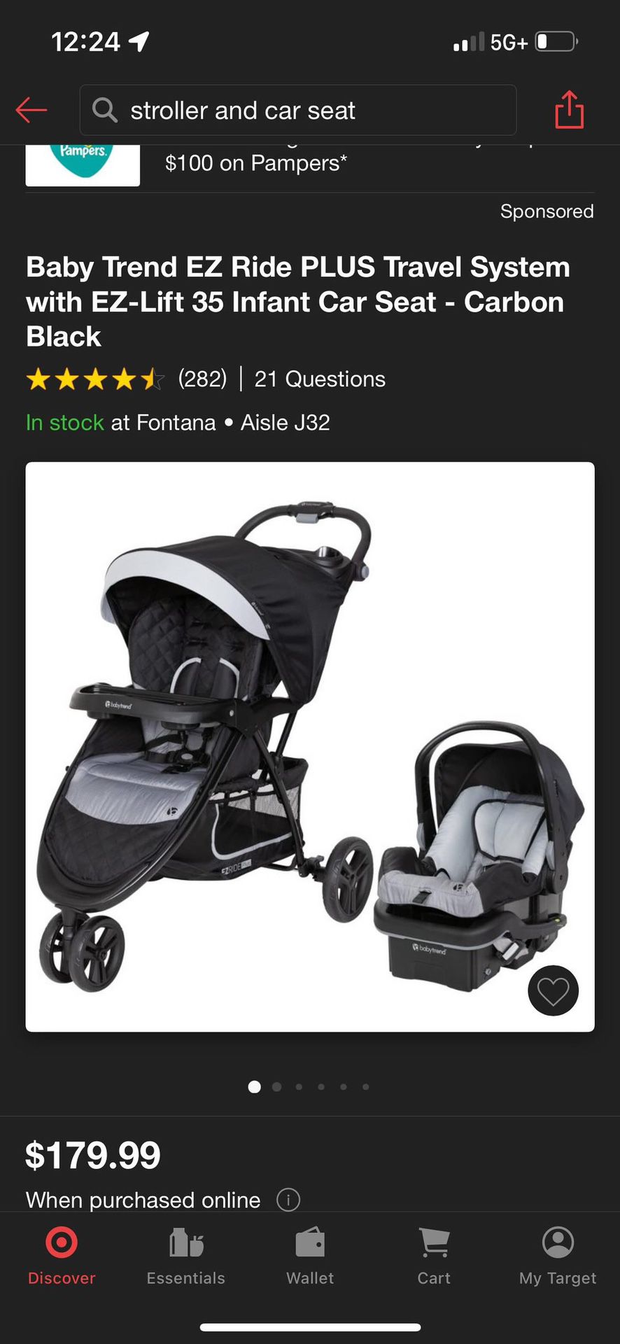 Baby Trend EZ Ride PLUS Travel System with EZ-Lift 35 Infant Car Seat - Carbon Black