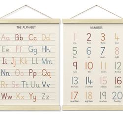 BONETAT Numbers alphabet poster for Nursery Toddlers, Play Room Wall Decor, ABC Wall Chart, Wall Hanging Decor for Toddler Playroom Decor Kids Wall De