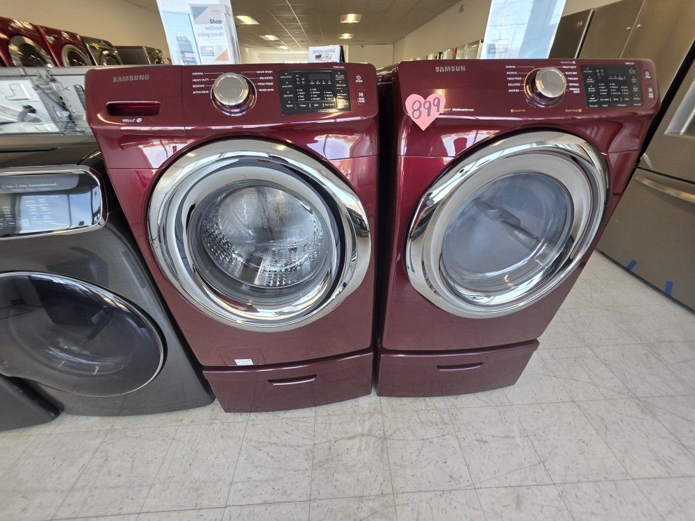 Samsung Front Load Washer And Electric Dryer Set With Pedestal Used