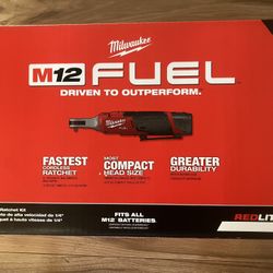 New Milwaukee M12 Fuel 1/4” Ratchet, 2 - 2AH Batteries and Charger 