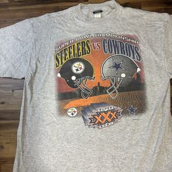 Vintage 1996 NWOT B Kul Sz XL Super Bowl XXX Cowboys VS Steelers T Shirt Gray