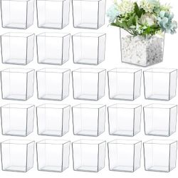 Tioncy 4'' x 4'' 24 Pcs Cube Clear Flower Vase Acrylic Flower Vase Square Acrylic Container Cube Decorative Centerpiece for Plant Home Office Floral D