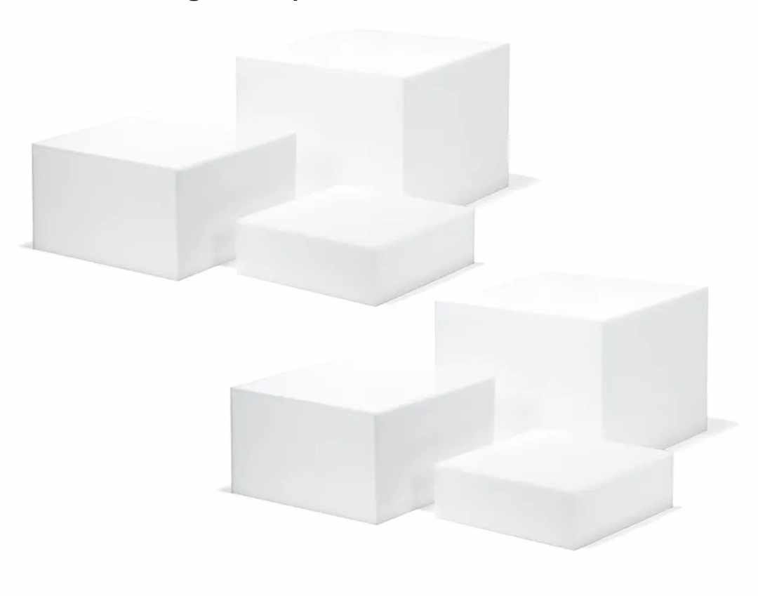 Set of 3 Glossy White Acrylic Cube Display Nesting Risers with Hollow Bottoms - 2 Pack