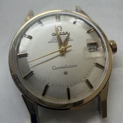 Omega Piepan Dog Lugs solid gold bezel and back