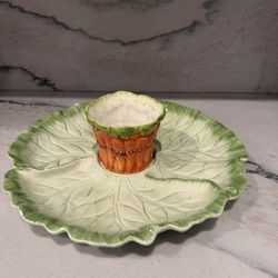 Vintage Fitz & Floyd Leaf/Carrot Crudités Chip & Dip Set 13.5”