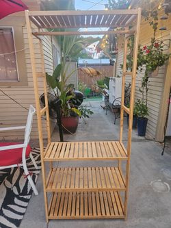 Take Wood Clothes Rack With Shelves. Like New!