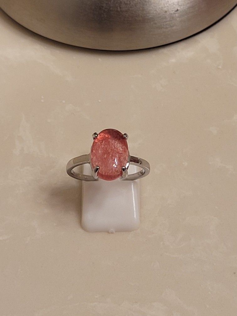 Silver and Pink Nature Stone Ring Size 9.5